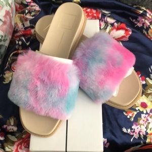 Dolce Vita Bright Multi Tye Dye Faux Fur Size 10 Womens
